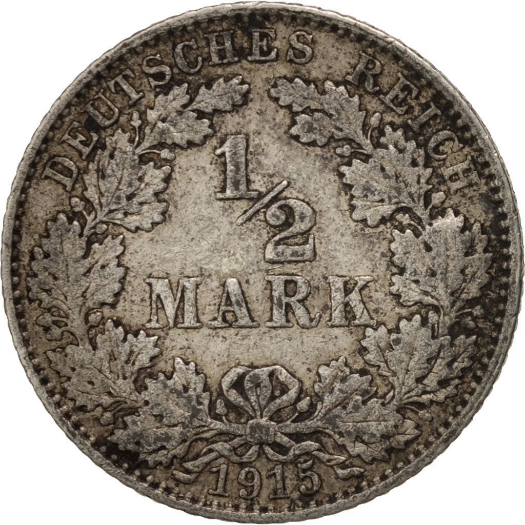 GERMANY - EMPIRE, 1/2 Mark, 1915, Muldenhütten, VF(30-35), Silver, KM:17