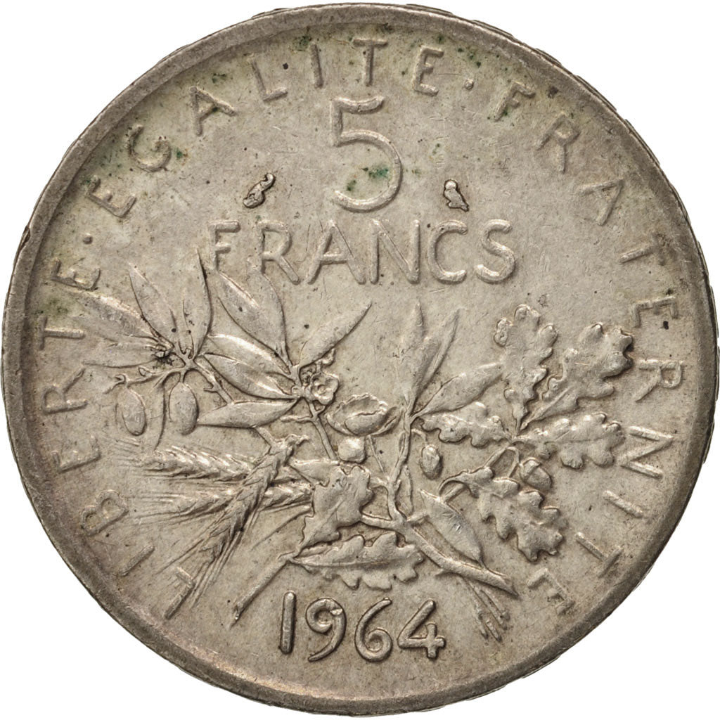 Moneda, Francia, Semeuse, 5 Francs, 1964, MBC+, Plata, KM:926, Gadoury:771