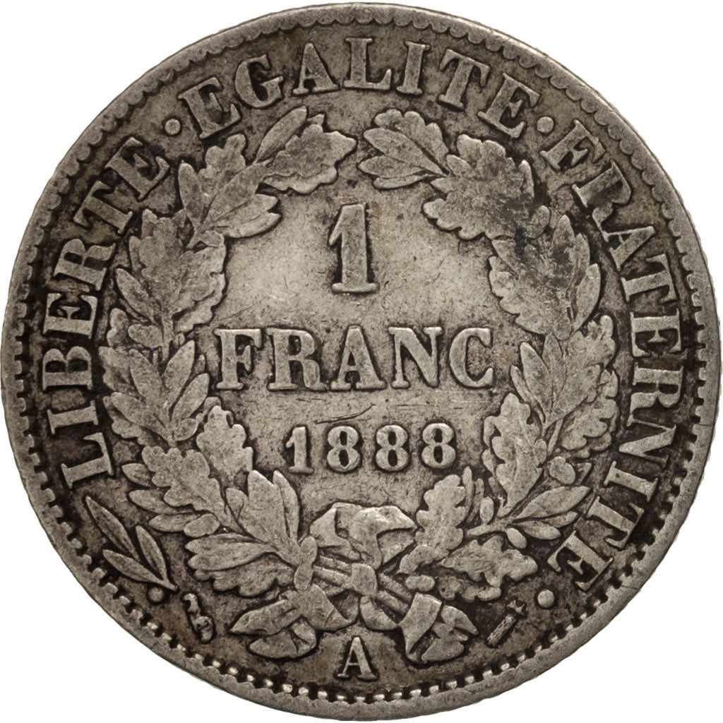 Coin, France, Cérès, Franc, 1888, Paris, VF(30-35), Silver, KM:822.1