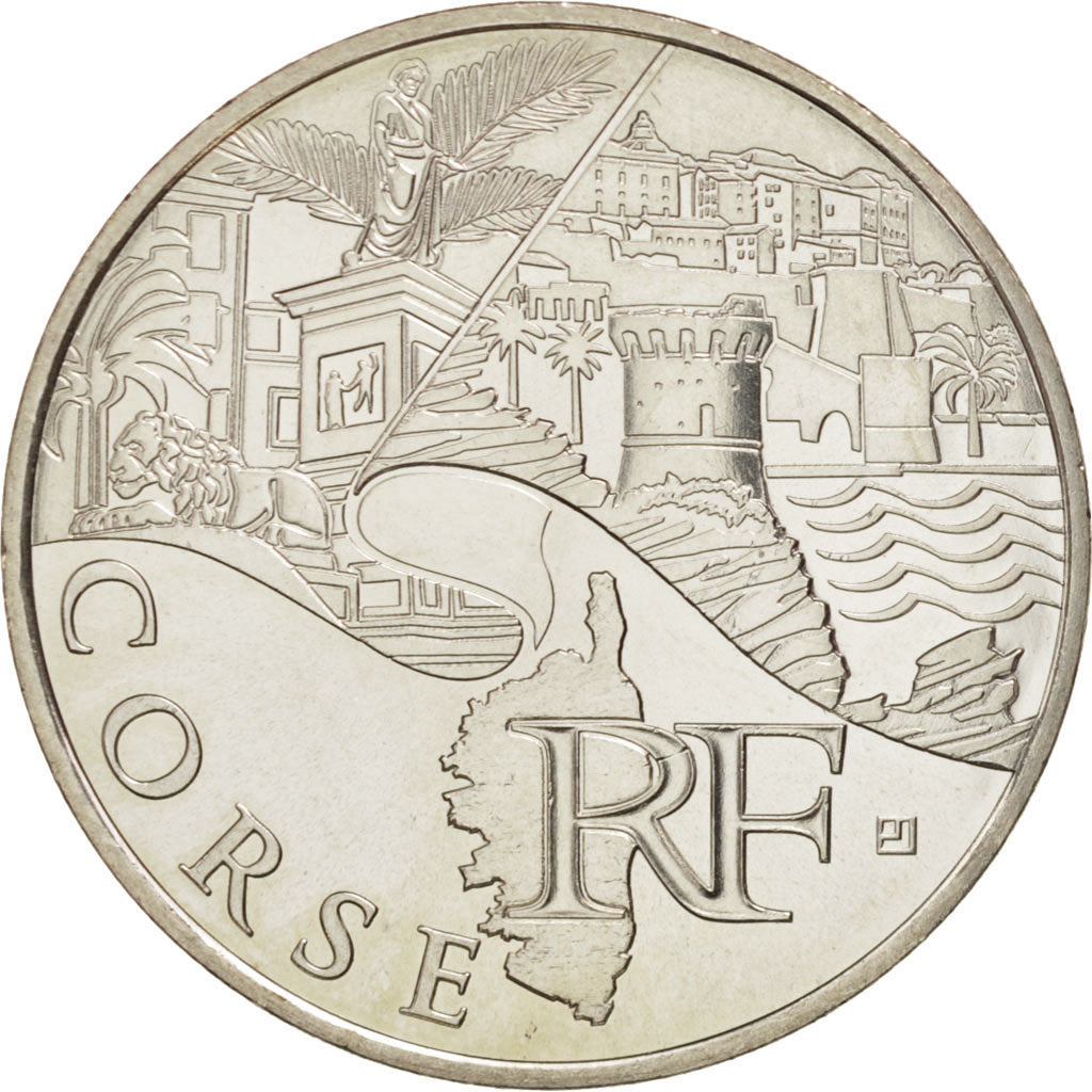 France, 10 Euro Corse, 2011, MS(65-70), Silver, KM:1740
