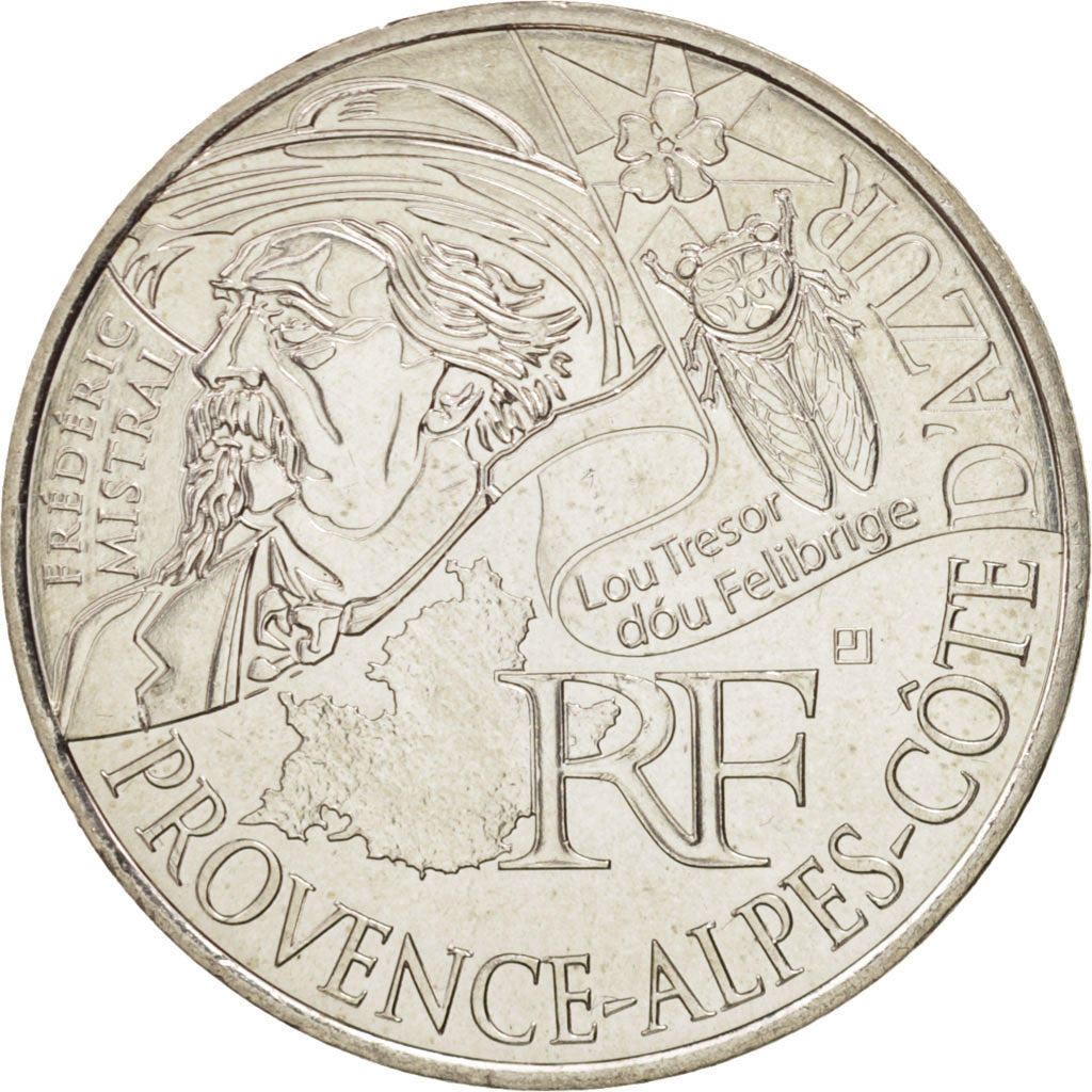 France, 10 Euro Provence-Alpes-Côte-d'Azur, 2012, MS(65-70), Silver, KM:1884