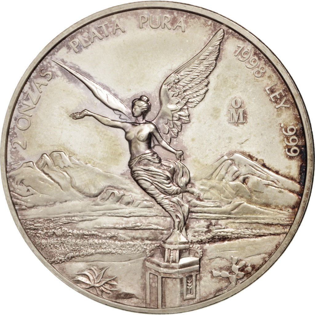 Coin, Mexico, 2 Onzas, 2 Troy Ounces of Silver, 1998, Mexico City, MS(63)