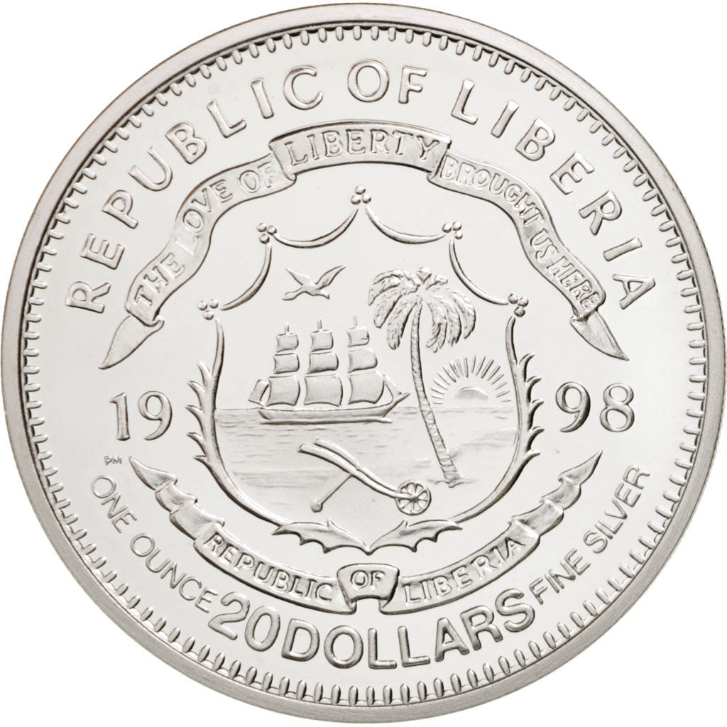 Coin, Liberia, 20 Dollars, 1998, MS(65-70), Silver, KM:364