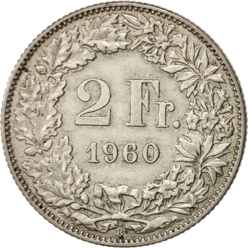 Coin, Switzerland, 2 Francs, 1960, Bern, AU(55-58), Silver, KM:21