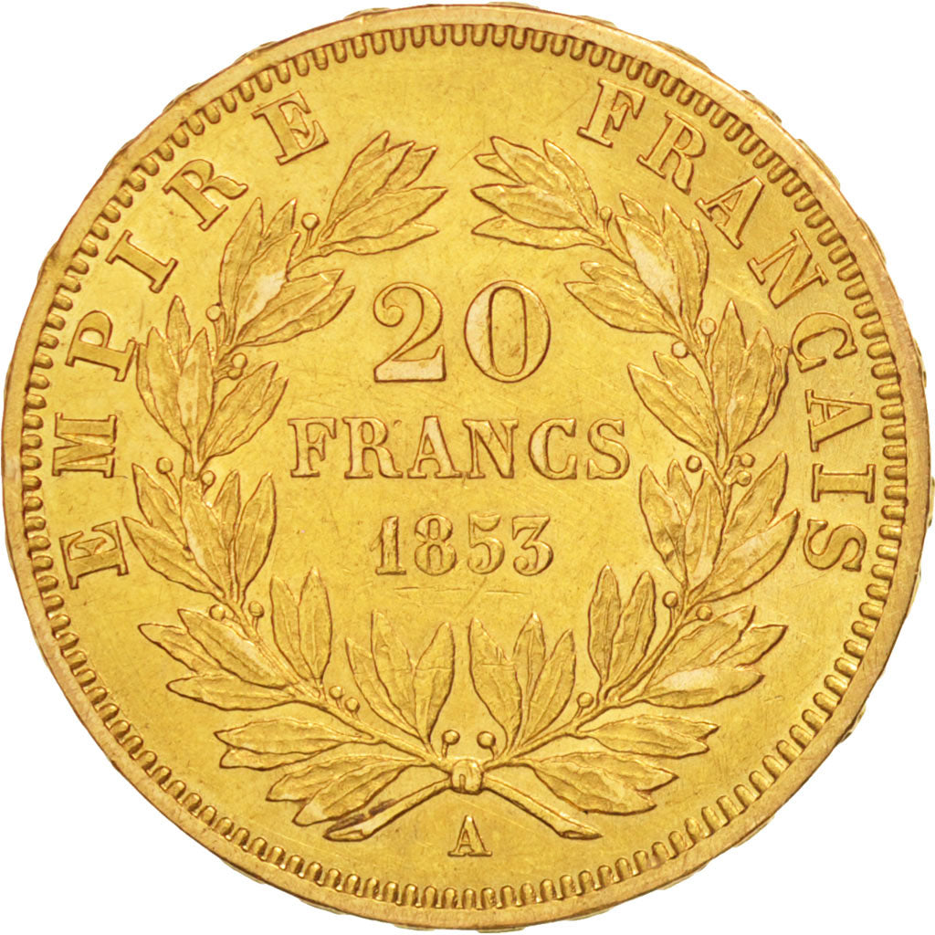 France, Napoleon III, 20 Francs, 1853, Paris, EF(40-45), Gold, KM:781.1
