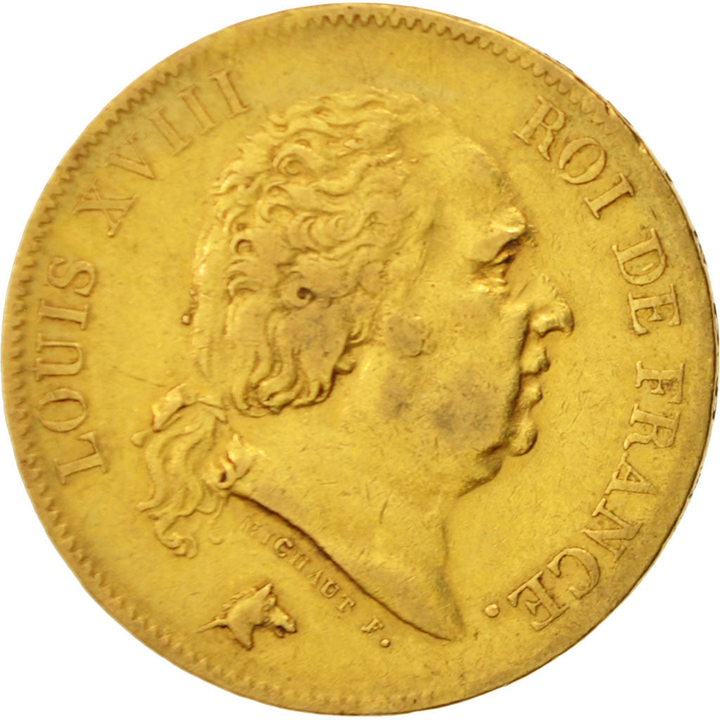 Francia, Louis XVIII, 40 Francs, 1818, Lille, BB, Oro, KM:713.6