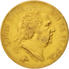 Francia, Louis XVIII, 40 Francs, 1818, Lille, BB, Oro, KM:713.6