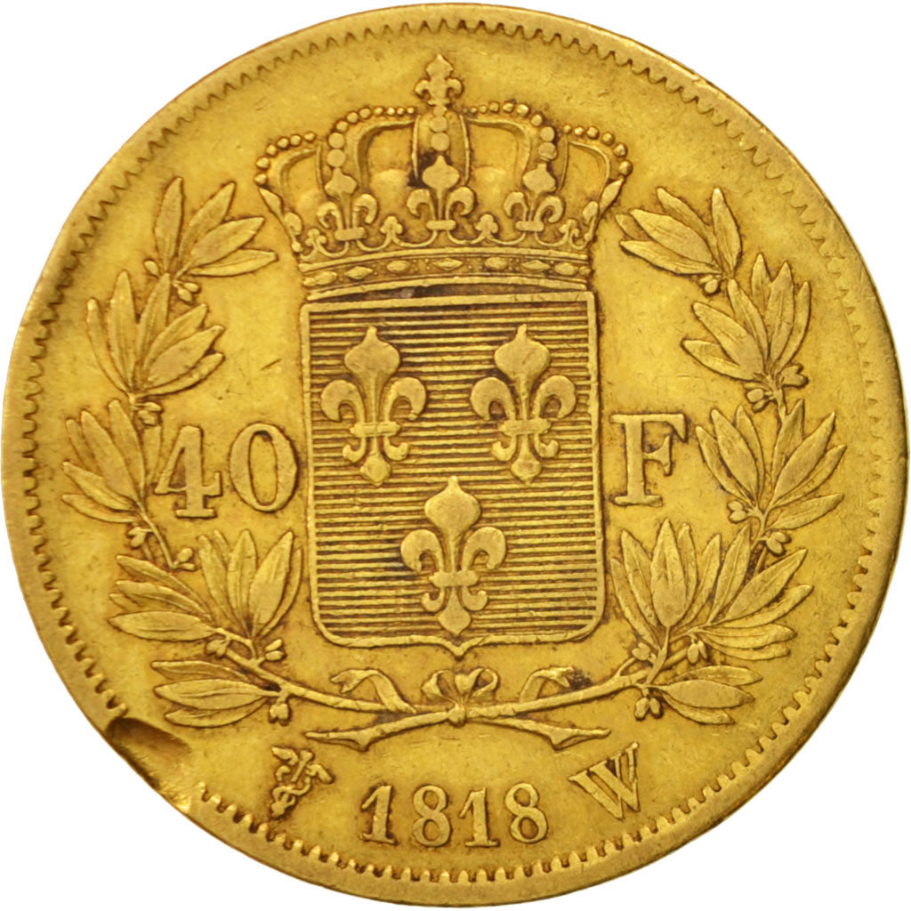 Francia, Louis XVIII, 40 Francs, 1818, Lille, BB, Oro, KM:713.6
