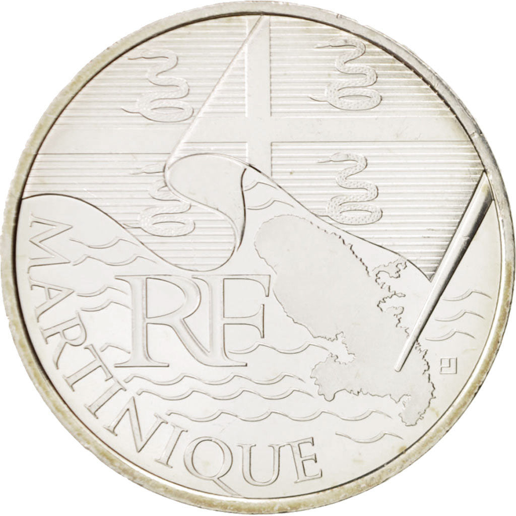 France, 10 Euro Martinique, 2010, MS(65-70), Silver, KM:1662