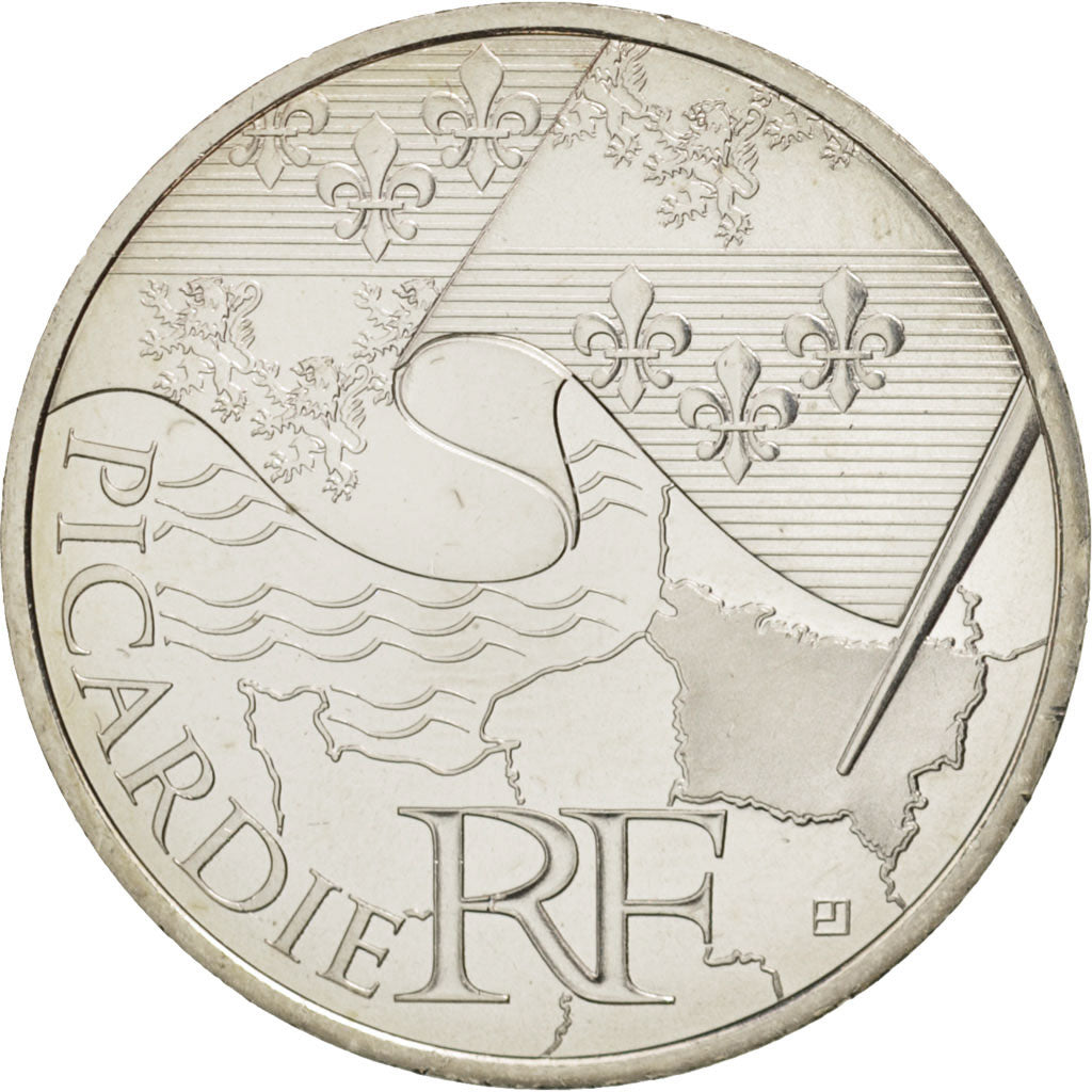 France, 10 Euro Picardie, 2010, MS(65-70), Silver, KM:1666