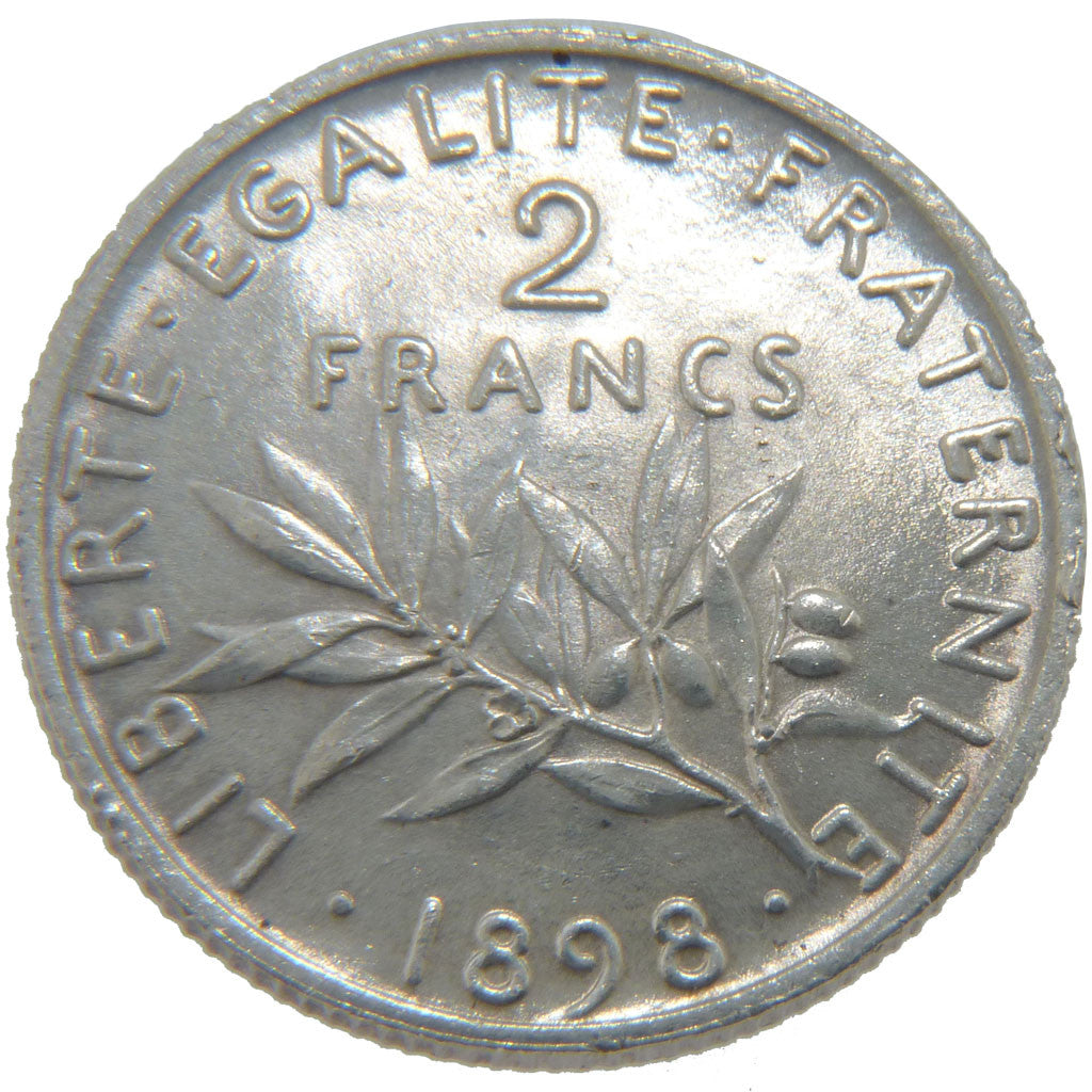 FRANCE, Semeuse, 2 Francs, 1898, Paris, KM #845.1, MS(60-62), Silver, 27,...