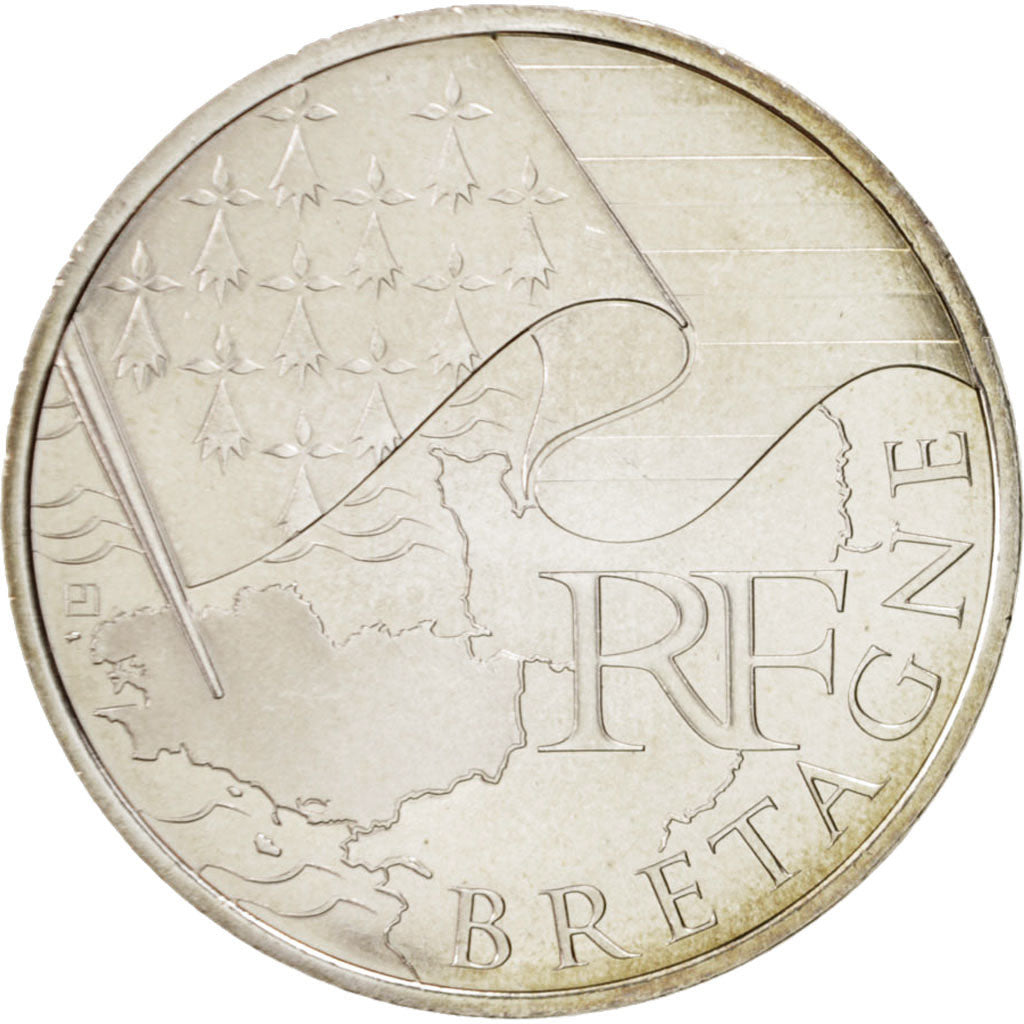 France, 10 Euro Bretagne, 2010, MS(65-70), Silver, KM:1648