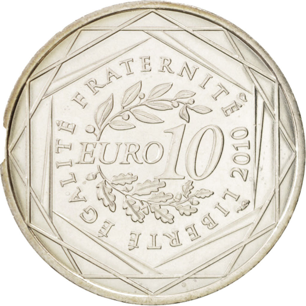 France, 10 Euro Réunion, 2010, MS(64), Silver, KM:1669