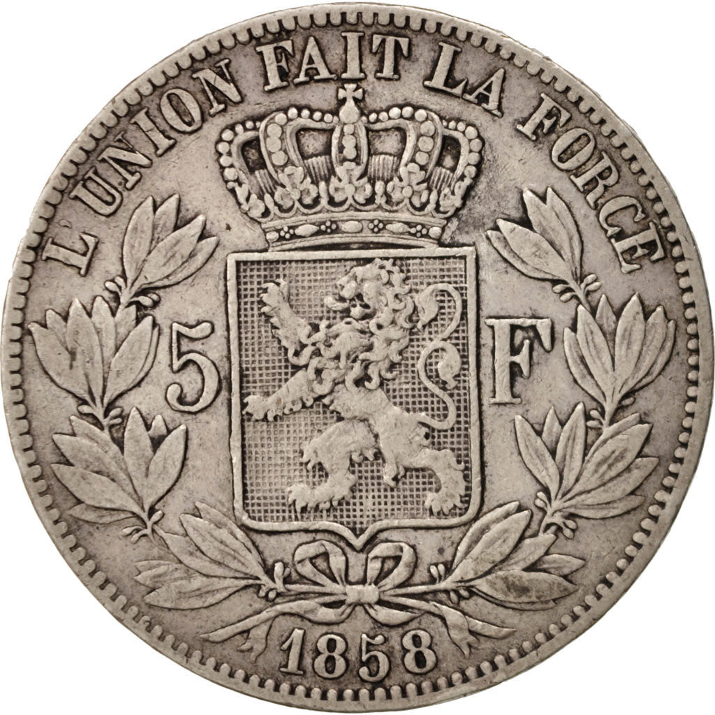 Belgium, Leopold I, 5 Francs, 5 Frank, 1858, EF(40-45), Silver, KM:17