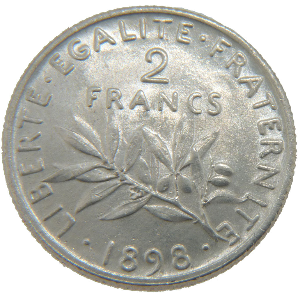 FRANCE, Semeuse, 2 Francs, 1898, Paris, KM #845.1, MS(60-62), Silver, 27,...