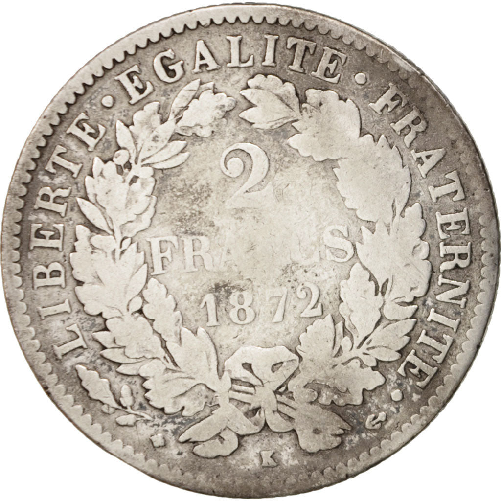 France, Cérès, 2 Francs, 1872, Bordeaux, F(12-15), Silver, KM:817.2