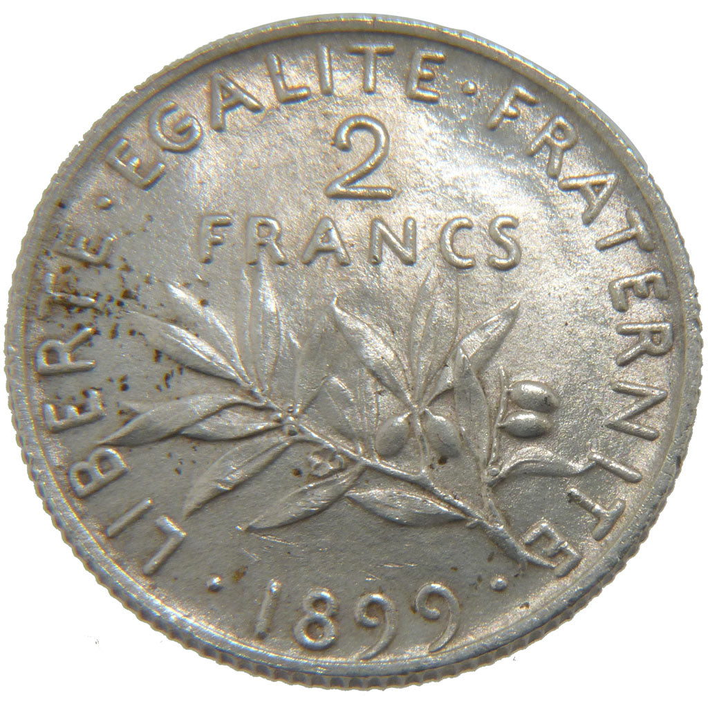 FRANCE, Semeuse, 2 Francs, 1899, Paris, KM #845.1, MS(60-62), Silver, 27,...