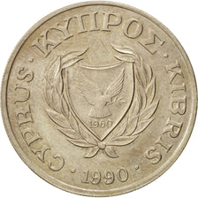 Coin, Cyprus, 20 Cents, 1990, AU(55-58), Nickel-brass, KM:62.1