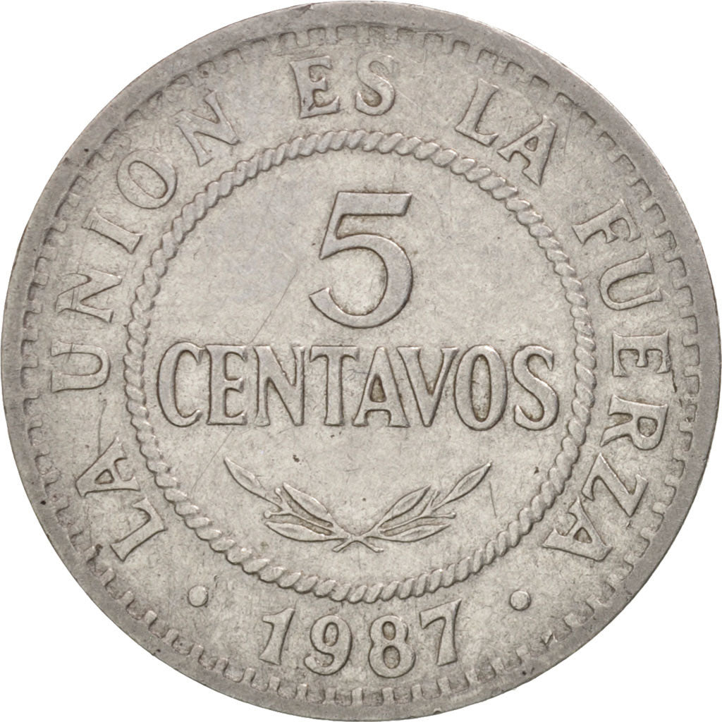 Bolivia, 5 Centavos, 1987, AU(50-53), Stainless Steel, KM:201