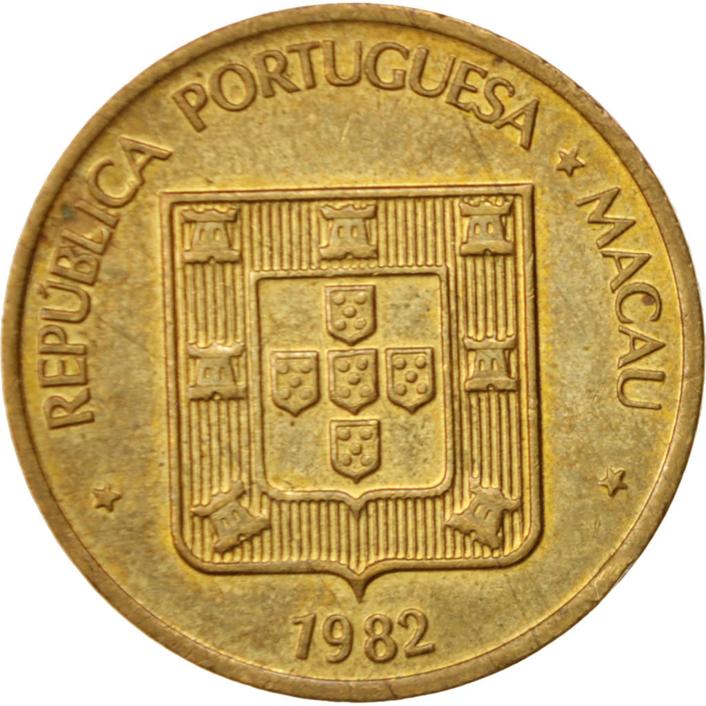 Coin, Macau, 50 Avos, 1982, AU(55-58), Brass, KM:22