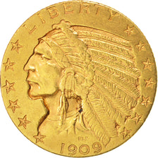 United States, Indian Head, $5, 1909, Denver, AU(50-53), Gold, KM:129
