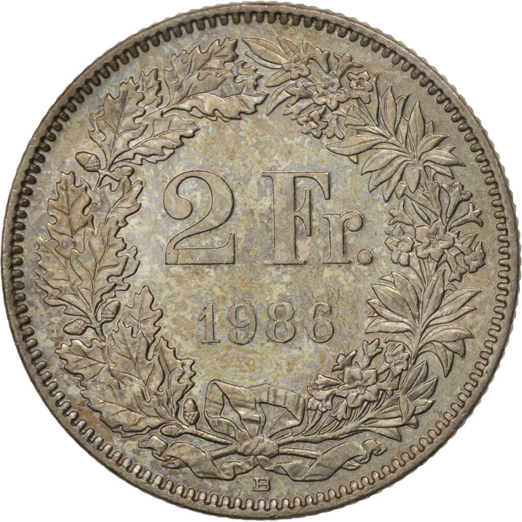 Switzerland, 2 Francs, 1986, Bern, MS(60-62), Copper-nickel, KM:21a.3