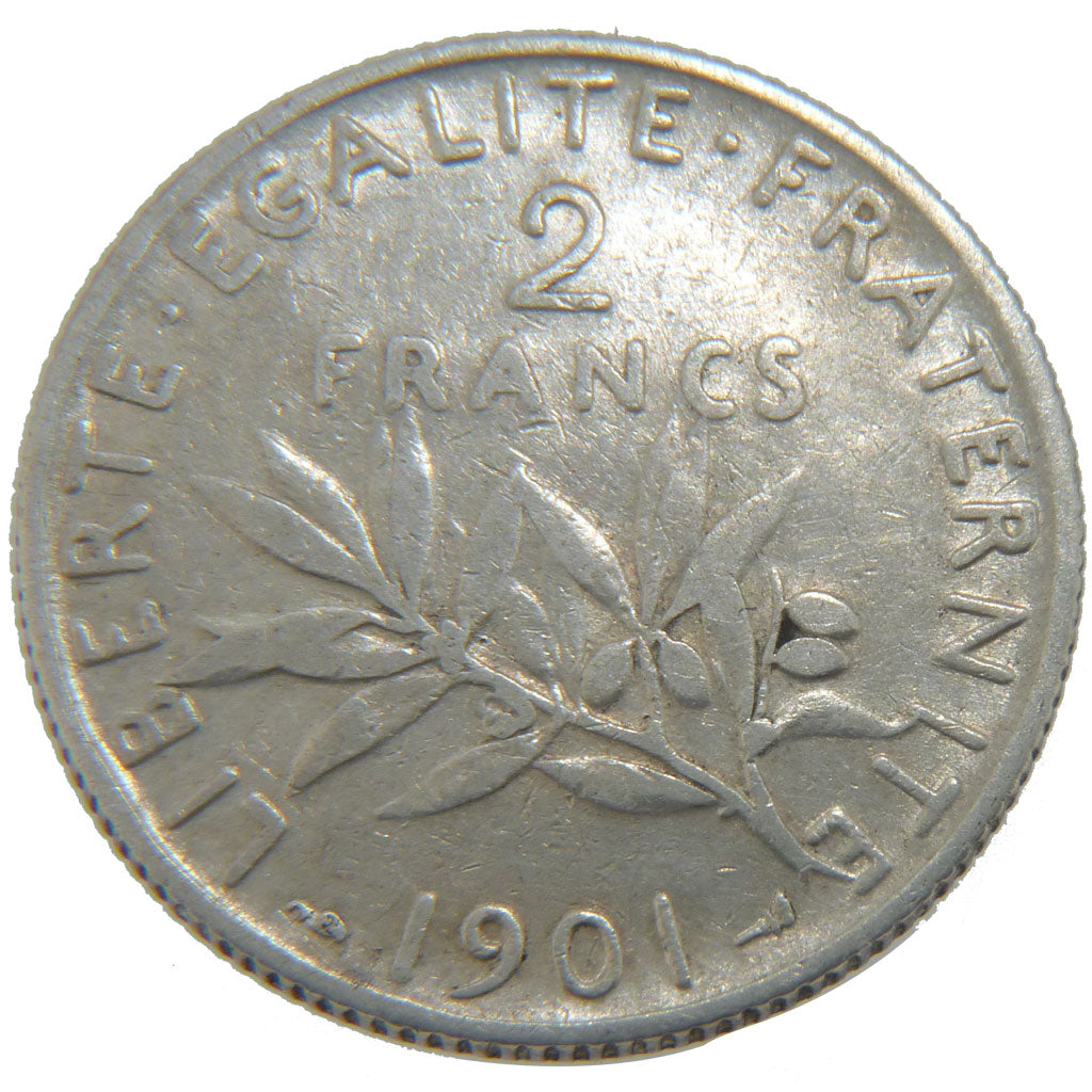 FRANCE, Semeuse, 2 Francs, 1901, Paris, KM #845.1, VF(30-35), Silver, 27,...
