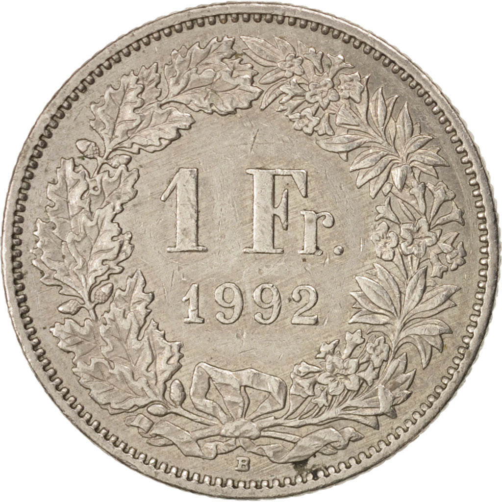 Coin, Switzerland, Franc, 1992, Bern, AU(50-53), Copper-nickel, KM:24a.3