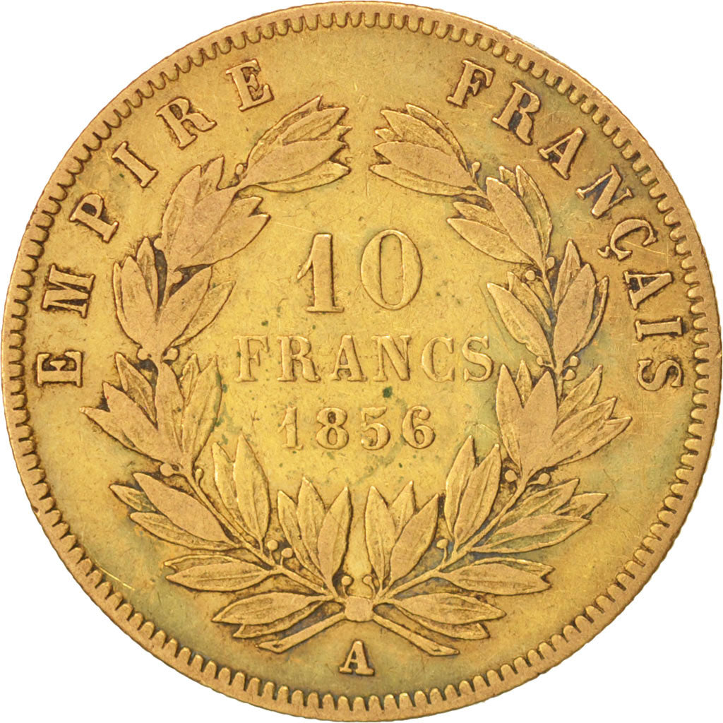 France, Napoleon III, 10 Francs, 1856, Paris, VF(20-25), Gold, KM:784.3