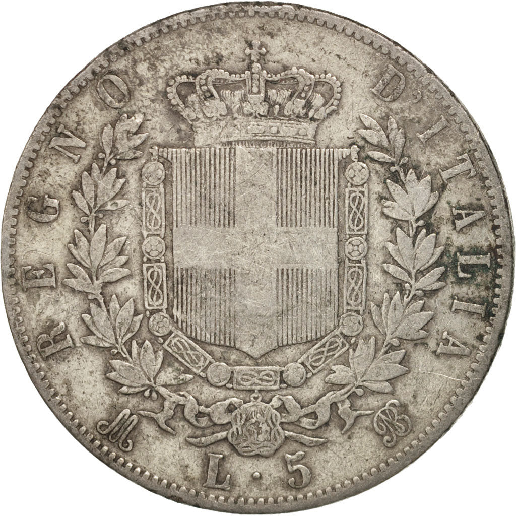 Italy, Vittorio Emanuele II, 5 Lire, 1869, Milan, VF(20-25), Silver, KM:8.3
