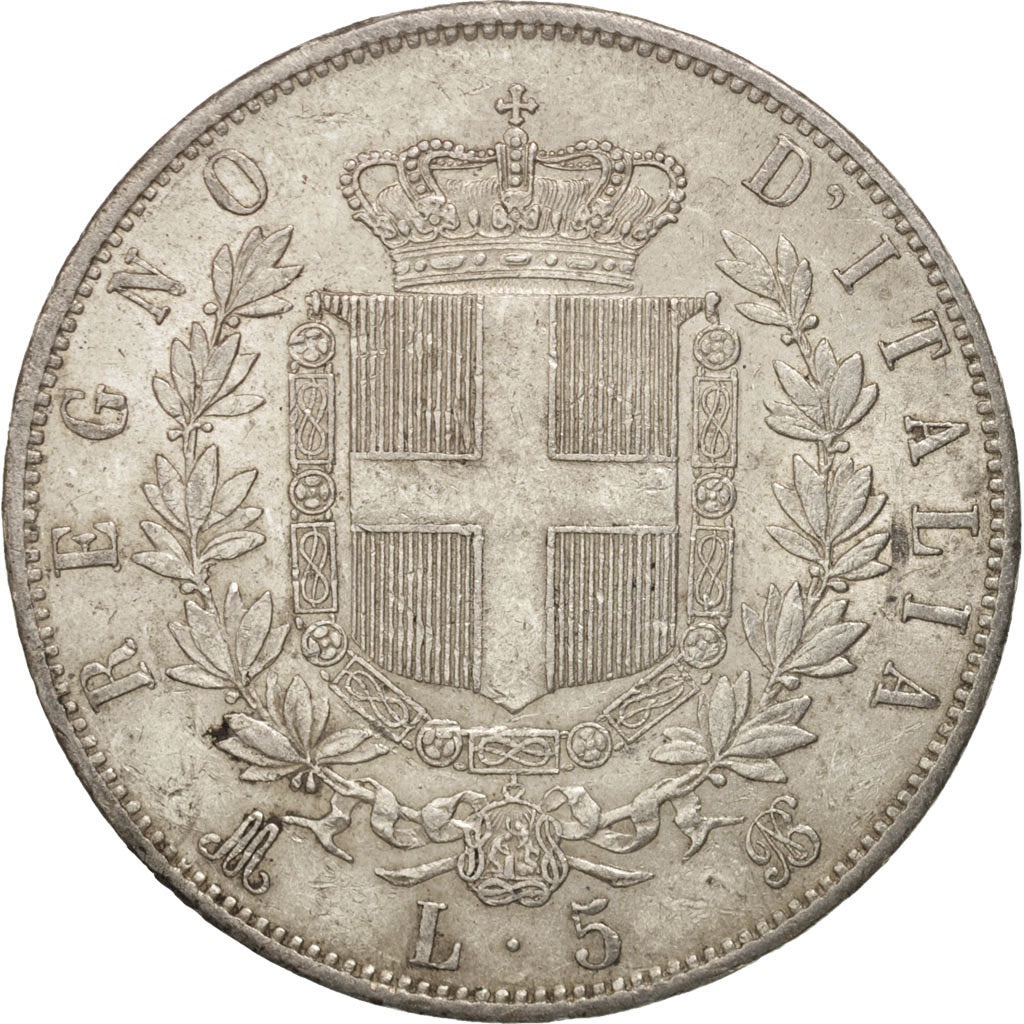 Italy, Vittorio Emanuele II, 5 Lire, 1869, Milan, AU(50-53), Silver, KM:8.3