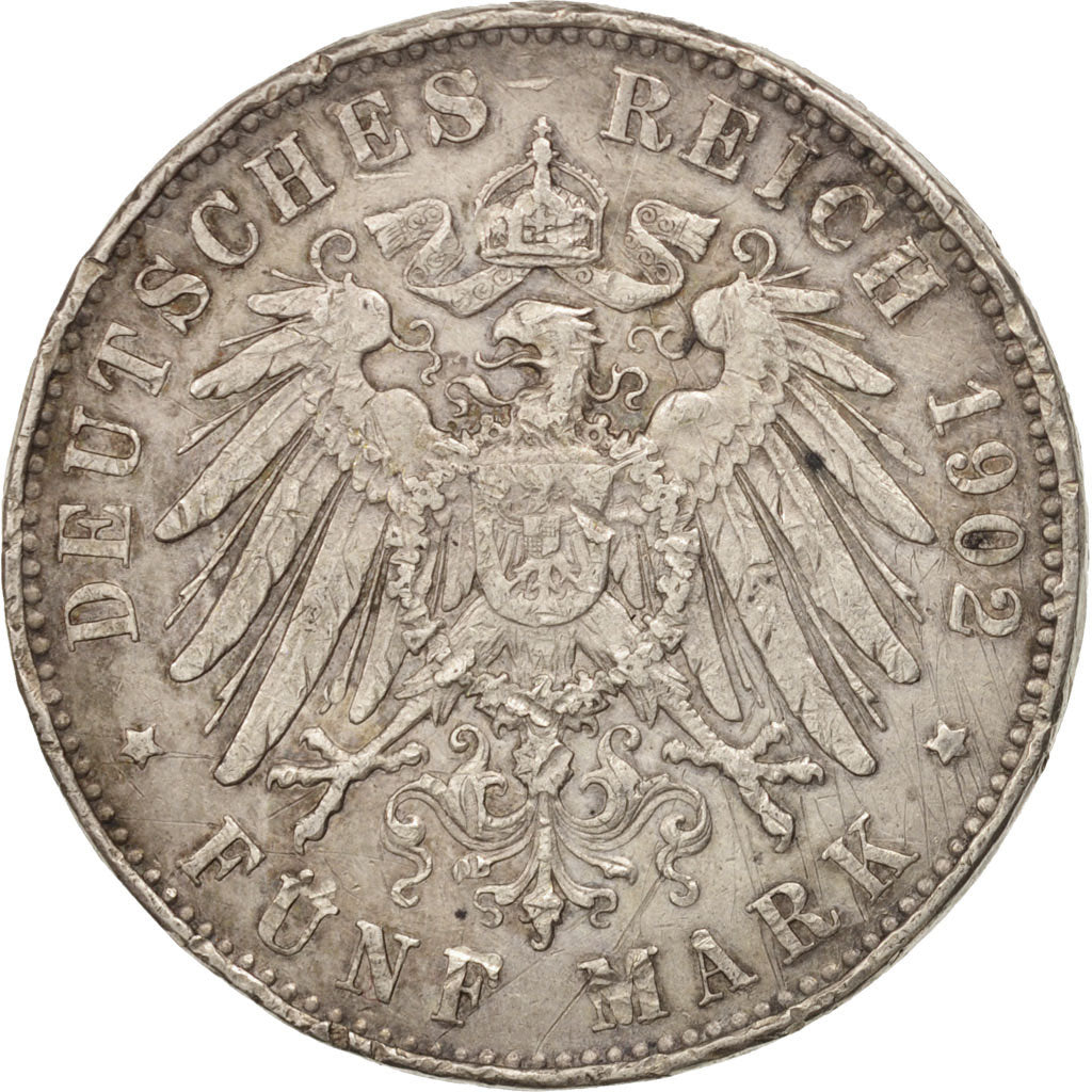 German States, WURTTEMBERG, Wilhelm II, 5 Mark, 1902, Freudenstadt, VF(30-35)