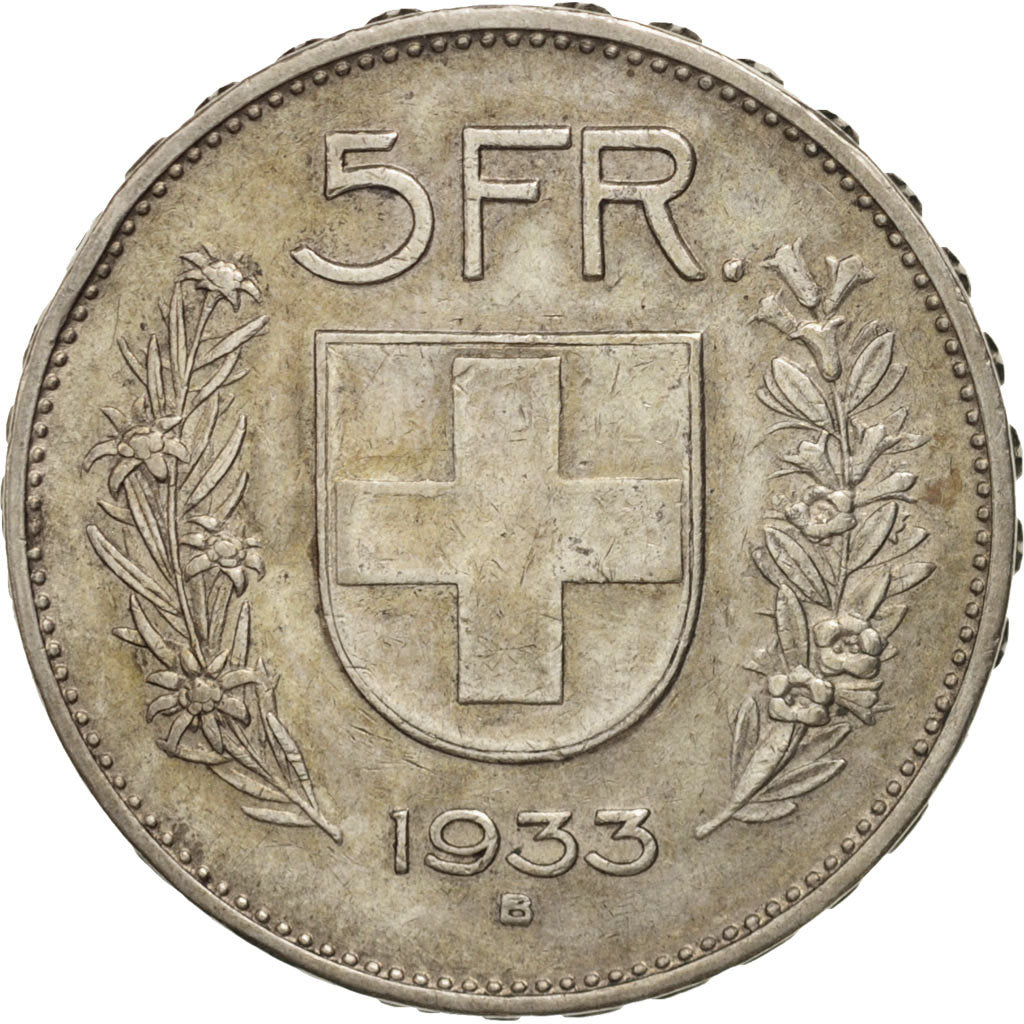 Switzerland, 5 Francs, 1933, Bern, EF(40-45), Silver, KM:40