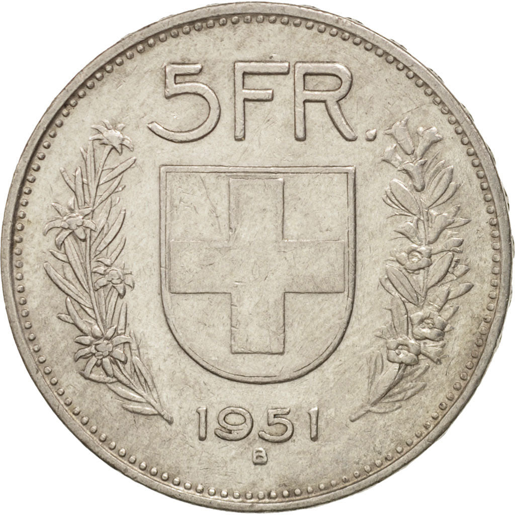 Switzerland, 5 Francs, 1951, Bern, EF(40-45), Silver, KM:40
