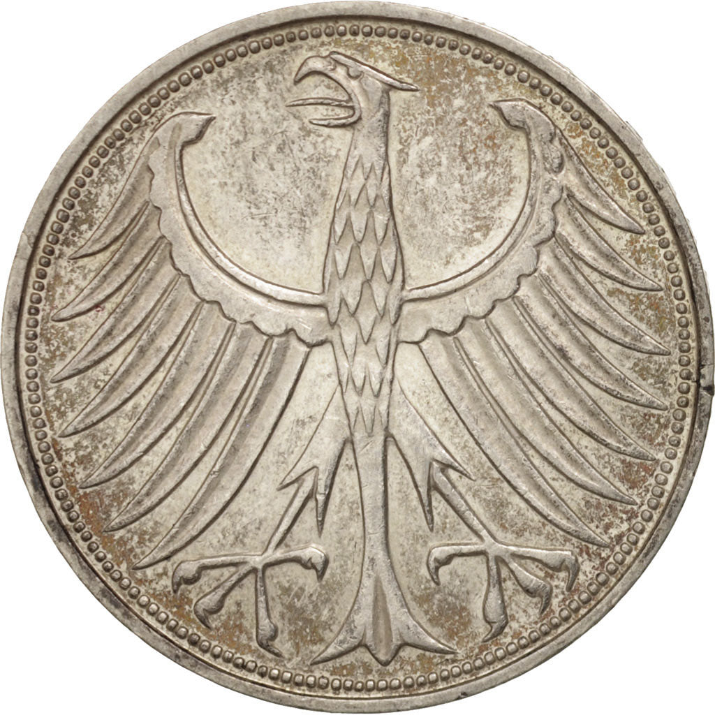 GERMANY - FEDERAL REPUBLIC, 5 Mark, 1964, Stuttgart, AU(50-53), Silver, KM:112.1