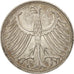 GERMANY - FEDERAL REPUBLIC, 5 Mark, 1964, Stuttgart, AU(50-53), Silver, KM:112.1