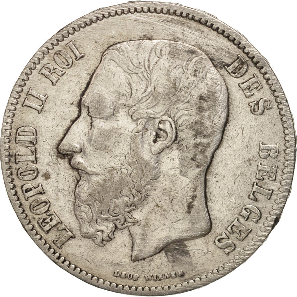 Belgium, Leopold II, 5 Francs, 5 Frank, 1875, VF(30-35), Silver, KM:24