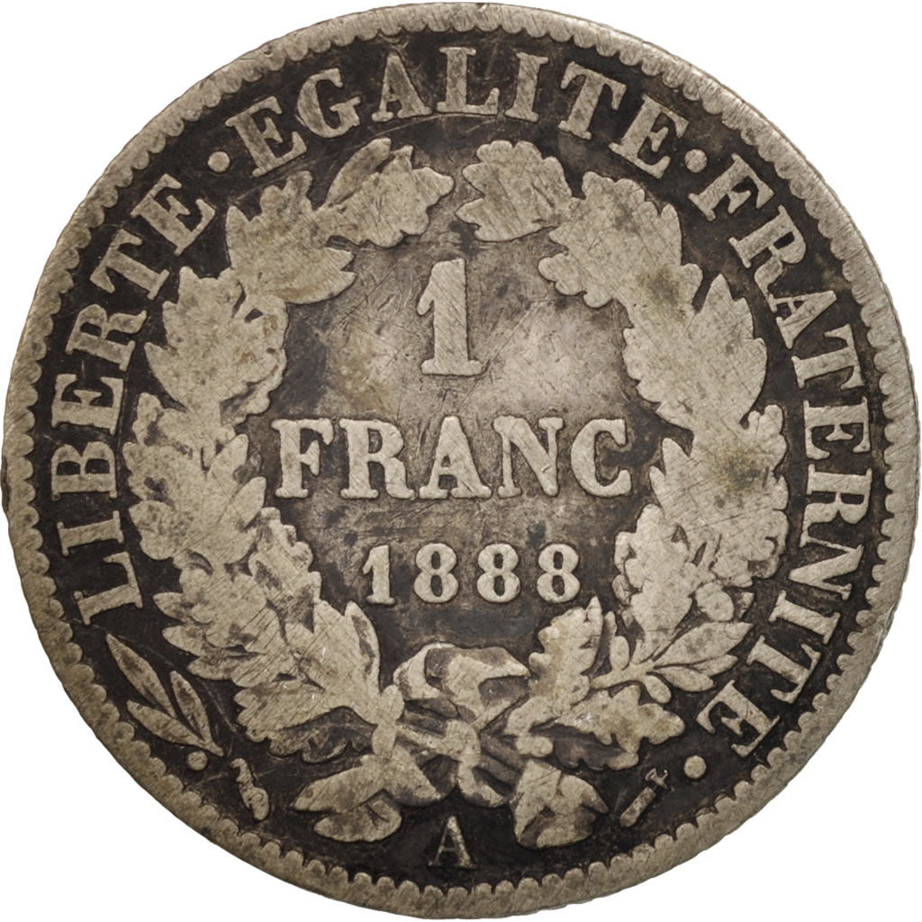 France, Cérès, Franc, 1888, Paris, F(12-15), Silver, KM:822.1