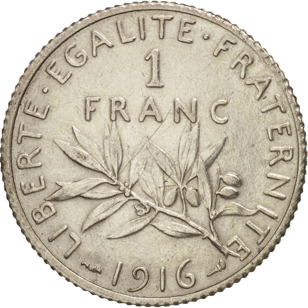 France, Semeuse, Franc, 1916, Paris, AU(50-53), Silver, KM:844.1, Gadoury:467