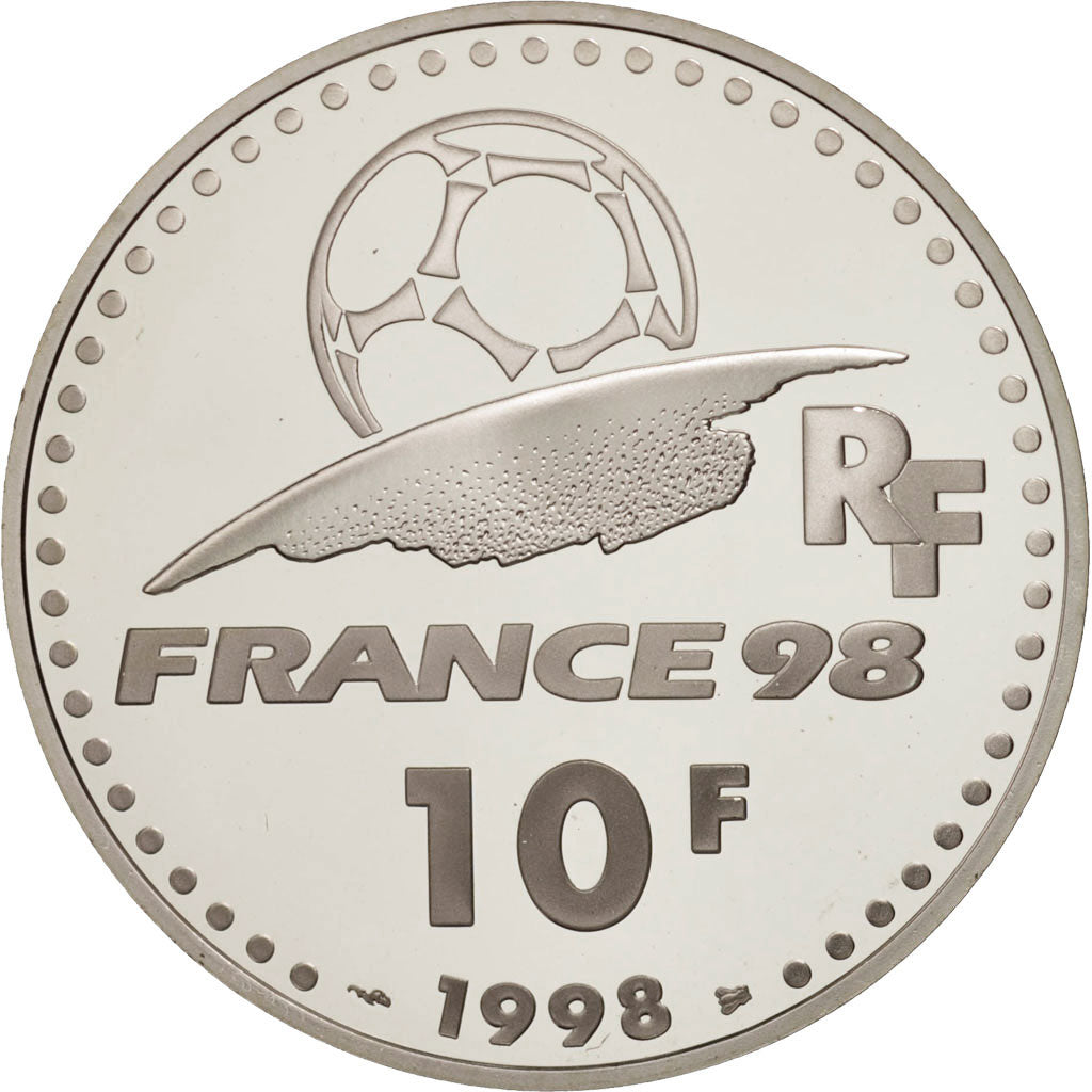 France, 10 Francs, World Cup 1998, MS(65-70), Silver, KM:1167