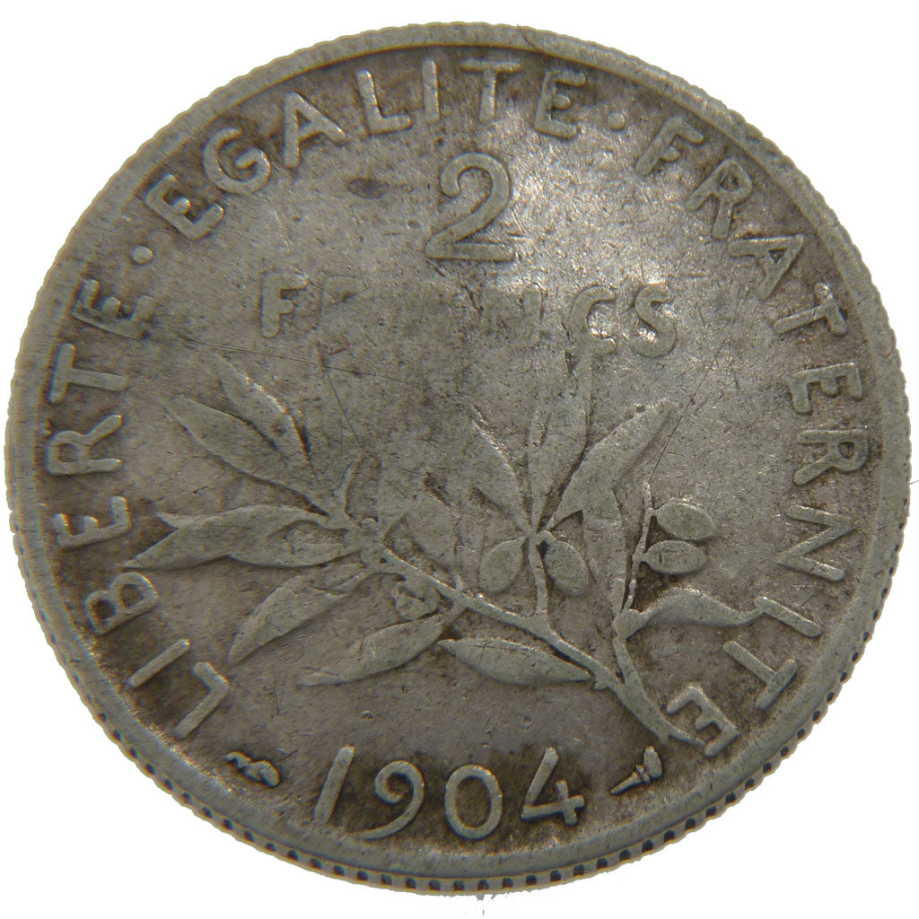 FRANCE, Semeuse, 2 Francs, 1904, VF(20-25), Silver, 27, Gadoury #532, 9.70