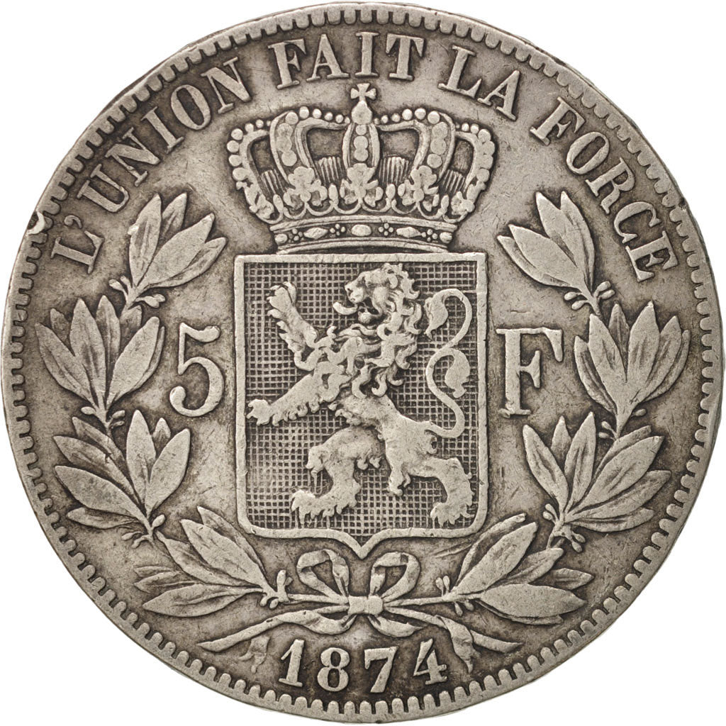 Belgium, Leopold II, 5 Francs, 5 Frank, 1874, EF(40-45), Silver, KM:24