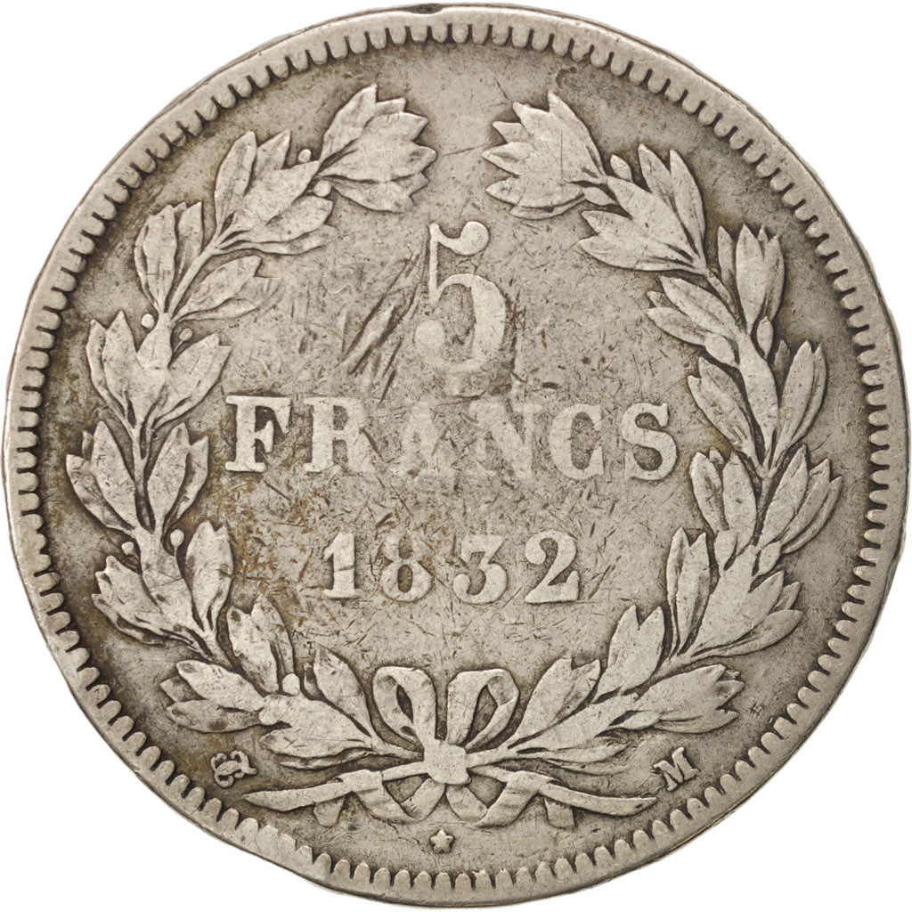 Coin, France, Louis-Philippe, 5 Francs, 1832, Toulouse, VF(20-25), Silver