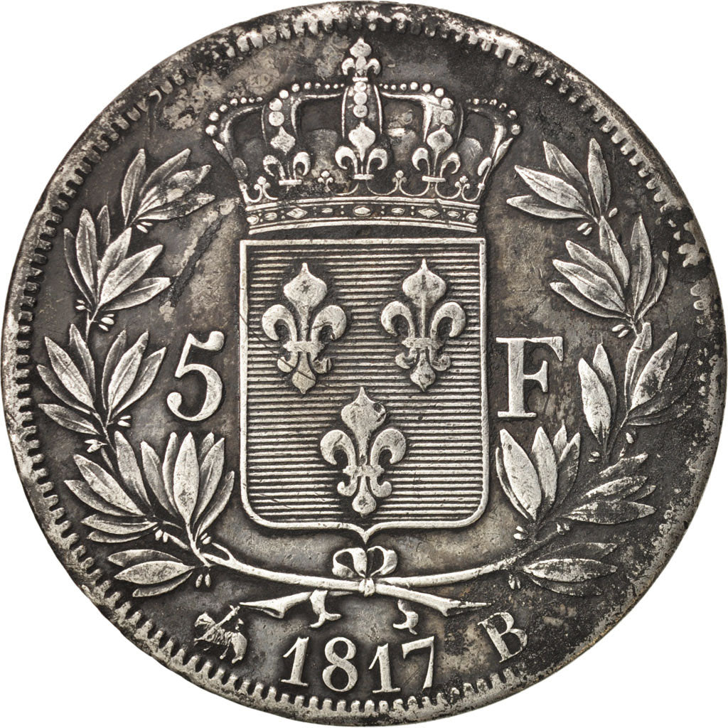 Francia, Louis XVIII, 5 Francs, 1817, Rouen, BB, Argento, KM:711.2