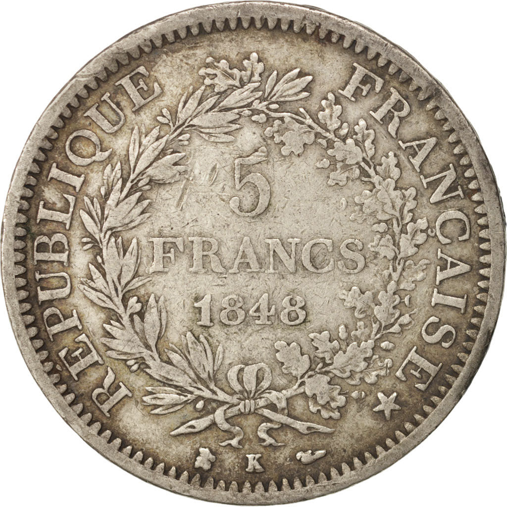 Coin, France, Hercule, 5 Francs, 1848, Bordeaux, VF(30-35), Silver, KM:756.4