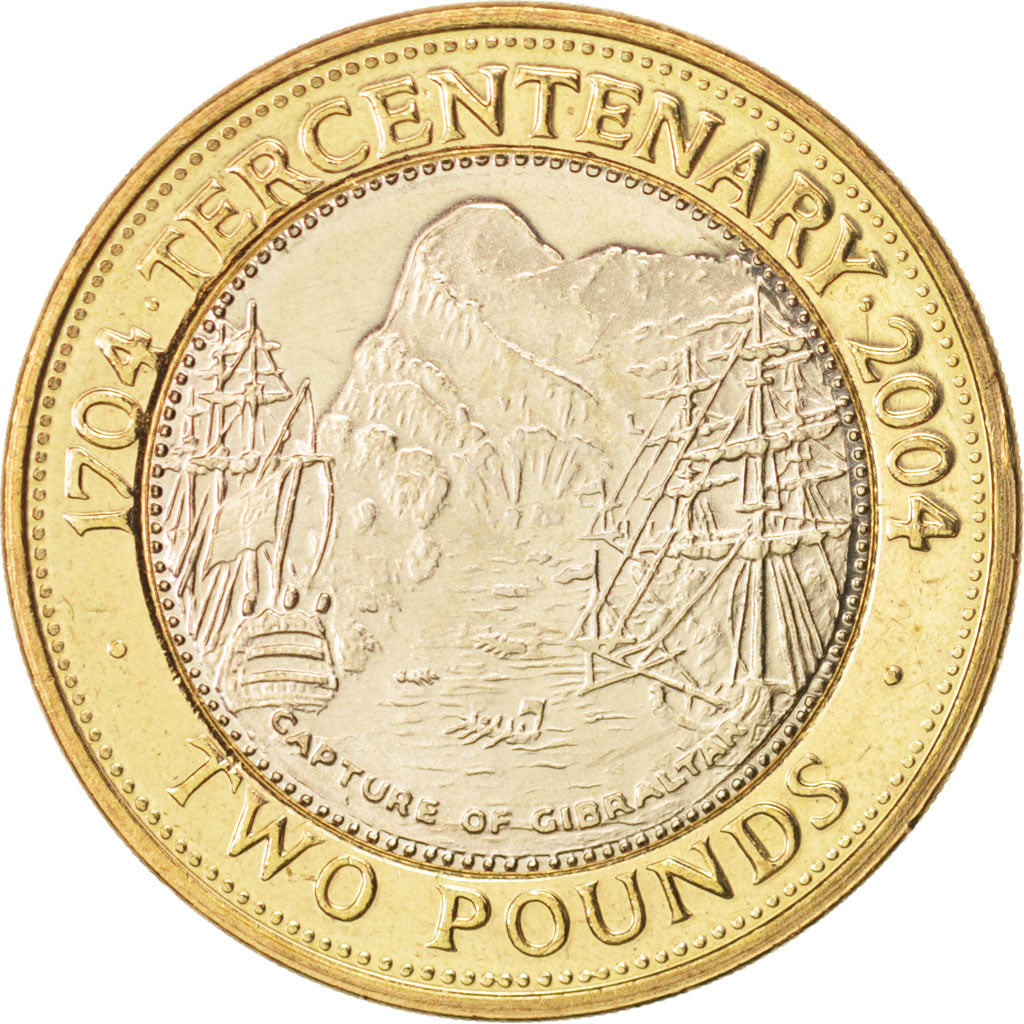 Gibraltar, Elizabeth II, 2 Pounds, 2004, MS(63), Bi-Metallic, KM:1072