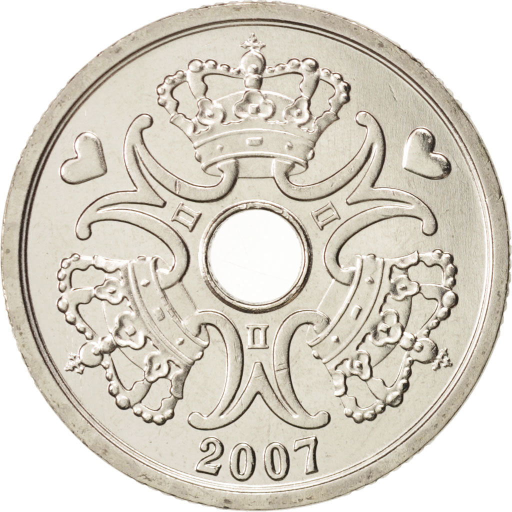 Denmark, Margrethe II, 2 Kroner, 2007, Brondby, MS(65-70), Copper-nickel
