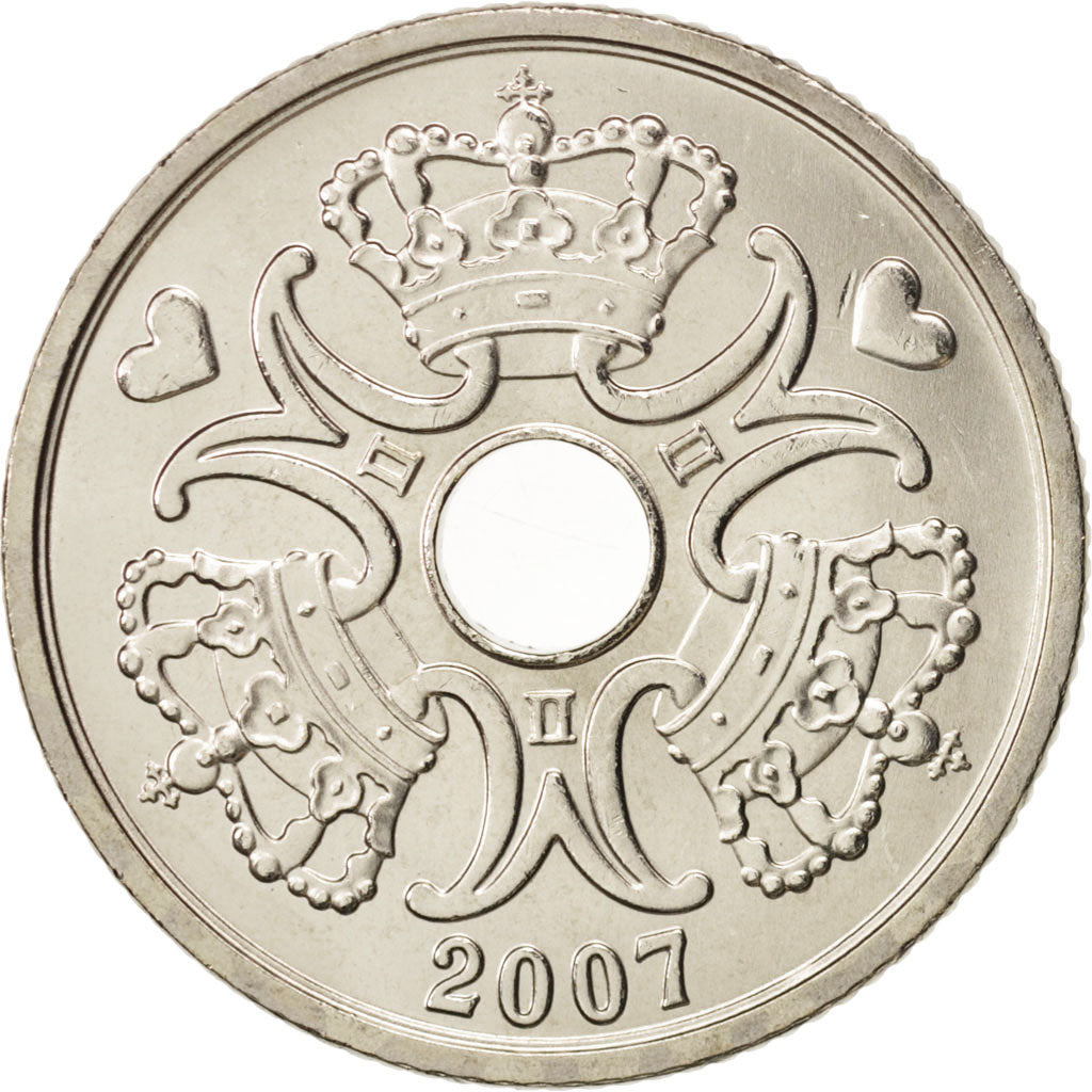 Denmark, Margrethe II, 5 Kroner, 2007, Brondby, MS(65-70), Copper-nickel