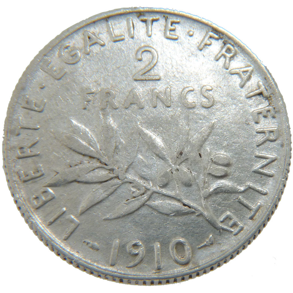 FRANCE, Semeuse, 2 Francs, 1910, Paris, KM #845.1, EF(40-45), Silver, 27,...