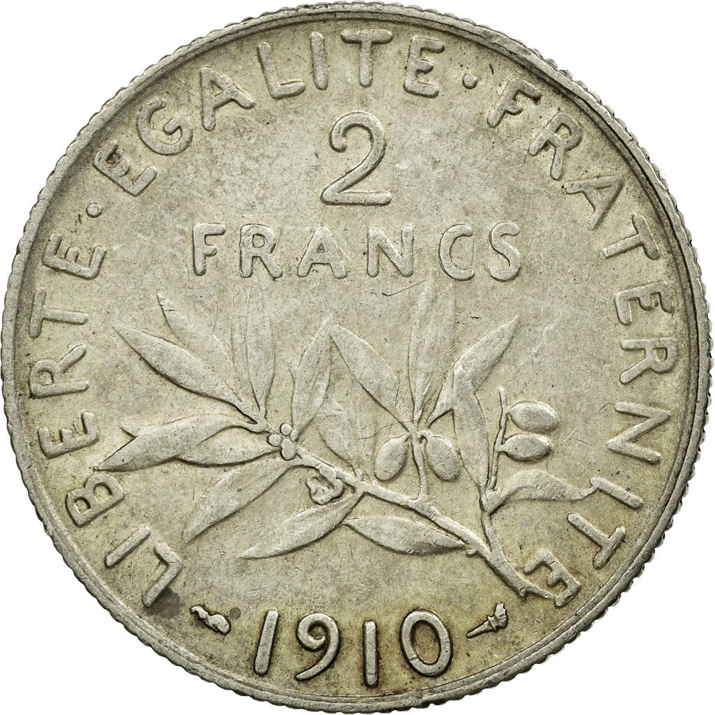 Coin, France, Semeuse, 2 Francs, 1910, Paris, AU(55-58), Silver, KM:845.1